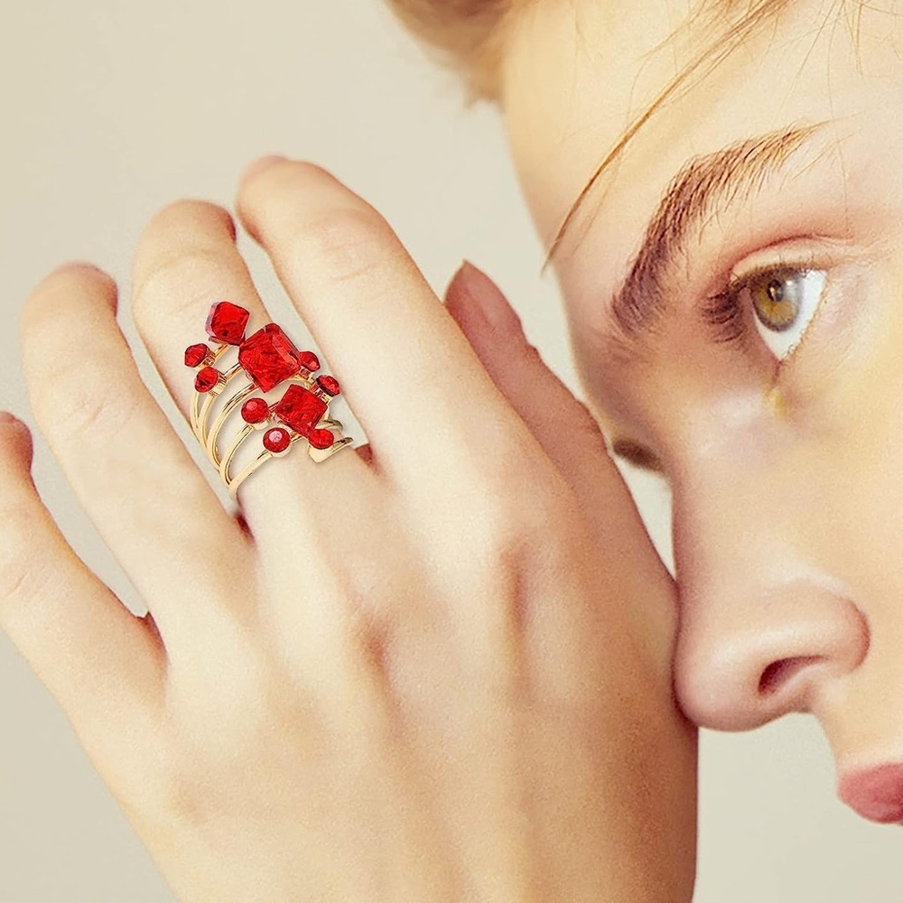 💥3for$28 New Candy Red Geometric Cocktail Spiral Statement Ring | Cocktail Ring